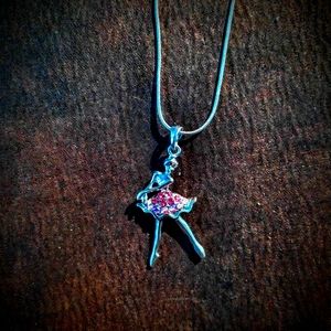 Silver tone and crystals ballerina pendant and 16" necklace
